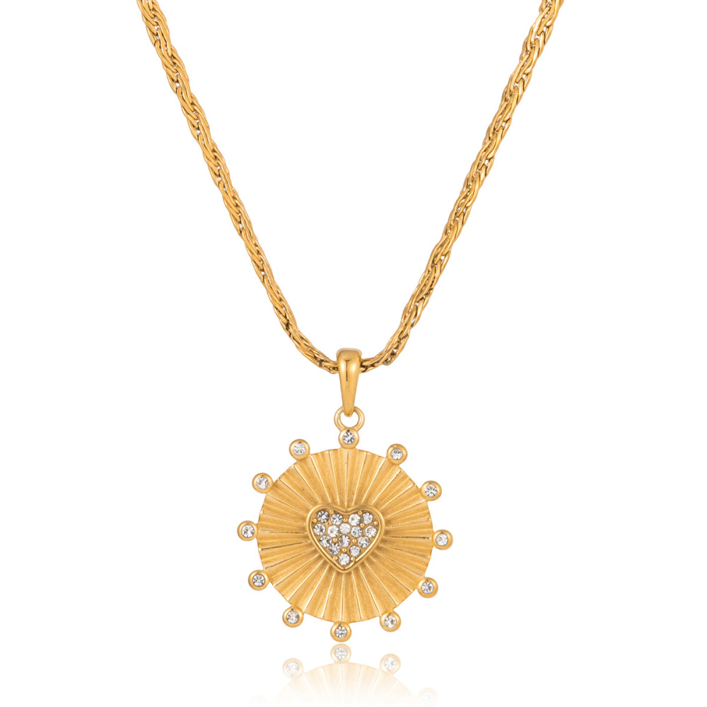 Colliers Pendentifs Pour Femmes En Acier Inoxydable Doré, Imperméables Et Anti-Ternissement, Motif Cœur Soleil Brillant 