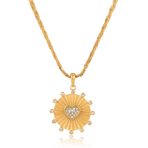 Colliers Pendentifs Pour Femmes En Acier Inoxydable Doré, Imperméables Et Anti-Ternissement, Motif Cœur Soleil Brillant h5 
