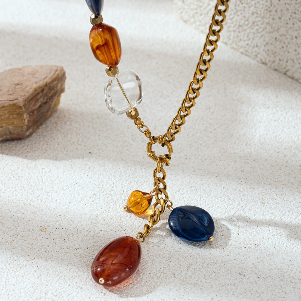 Collier De Perles Pour Femme, 1 Pièce, En Acier Inoxydable Translucide De Forme Irrégulière, Étanche, Couleur Or Image4