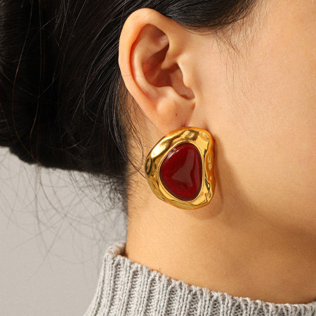Boucles d'oreilles puces pour femme, en acier inoxydable de forme irrégulière, imperméables et anti-ternissement, couleur or (1 pièce). 2