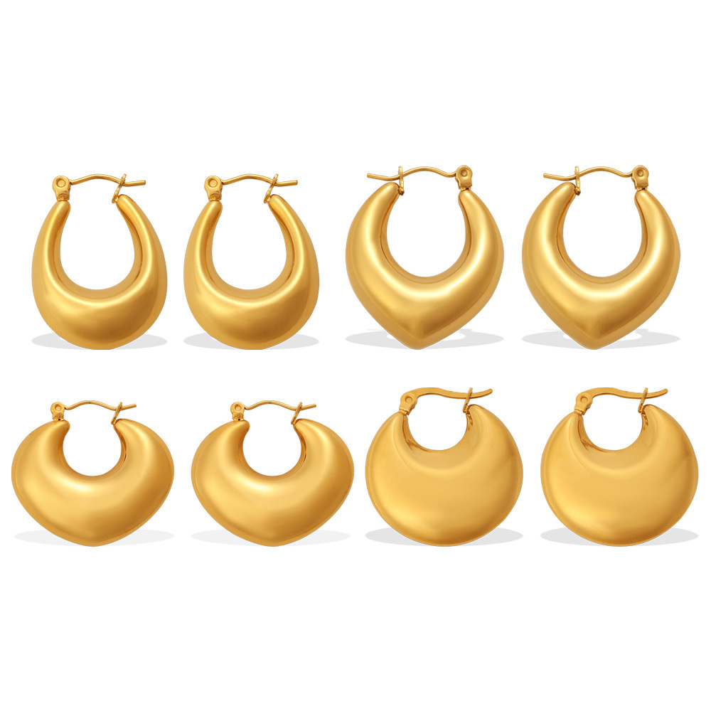Boucles D'Oreilles Créoles Modernes Pour Femmes, En Acier Inoxydable Doré, Imperméables Et Anti-Ternissement h5Image5