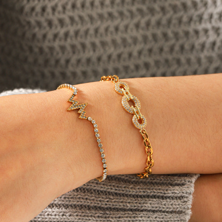 Bracelet en acier inoxydable étanche à maillons et zircon doré 2