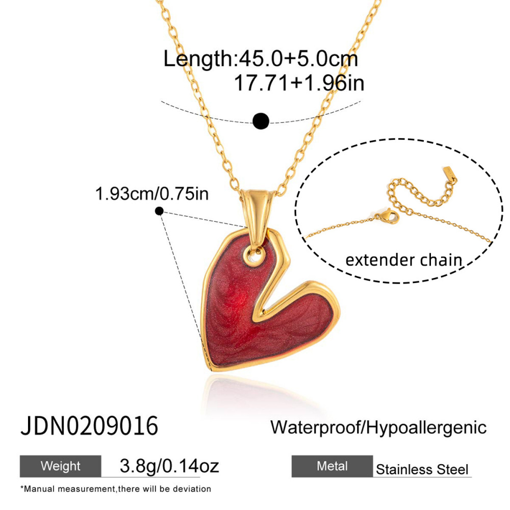 Collier Pendentif Femme Polyvalent En Forme De Cœur Rouge, En Acier Inoxydable Étanche, Couleur Or (1 Pièce) Image2