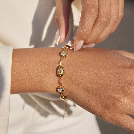 Bracelets à breloques ovales pour femmes en acier inoxydable martelé, imperméables et anti-ternissement, couleur or