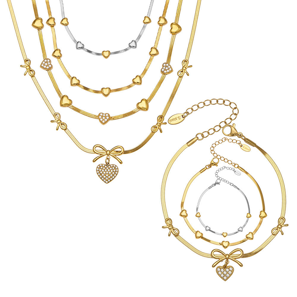 Magnifiques Ensembles De Bijoux Pour Femmes En Acier Inoxydable, Couleur Or, Avec Cœur En Zircon Et Protection Anti-Ternissement. h5Image7