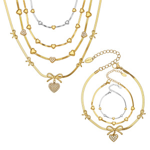 Magnifiques Ensembles De Bijoux Pour Femmes En Acier Inoxydable, Couleur Or, Avec Cœur En Zircon Et Protection Anti-Ternissement. h5 Image7