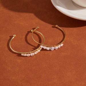 Bracelet Manchette Pour Femme En Acier Inoxydable Doré, Orné De Zircon Circulaire Et Étanche. h5 Image4