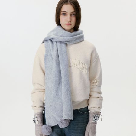 Écharpe d'hiver élégante en polyester uni à pompons pour femme (1 pièce) 2