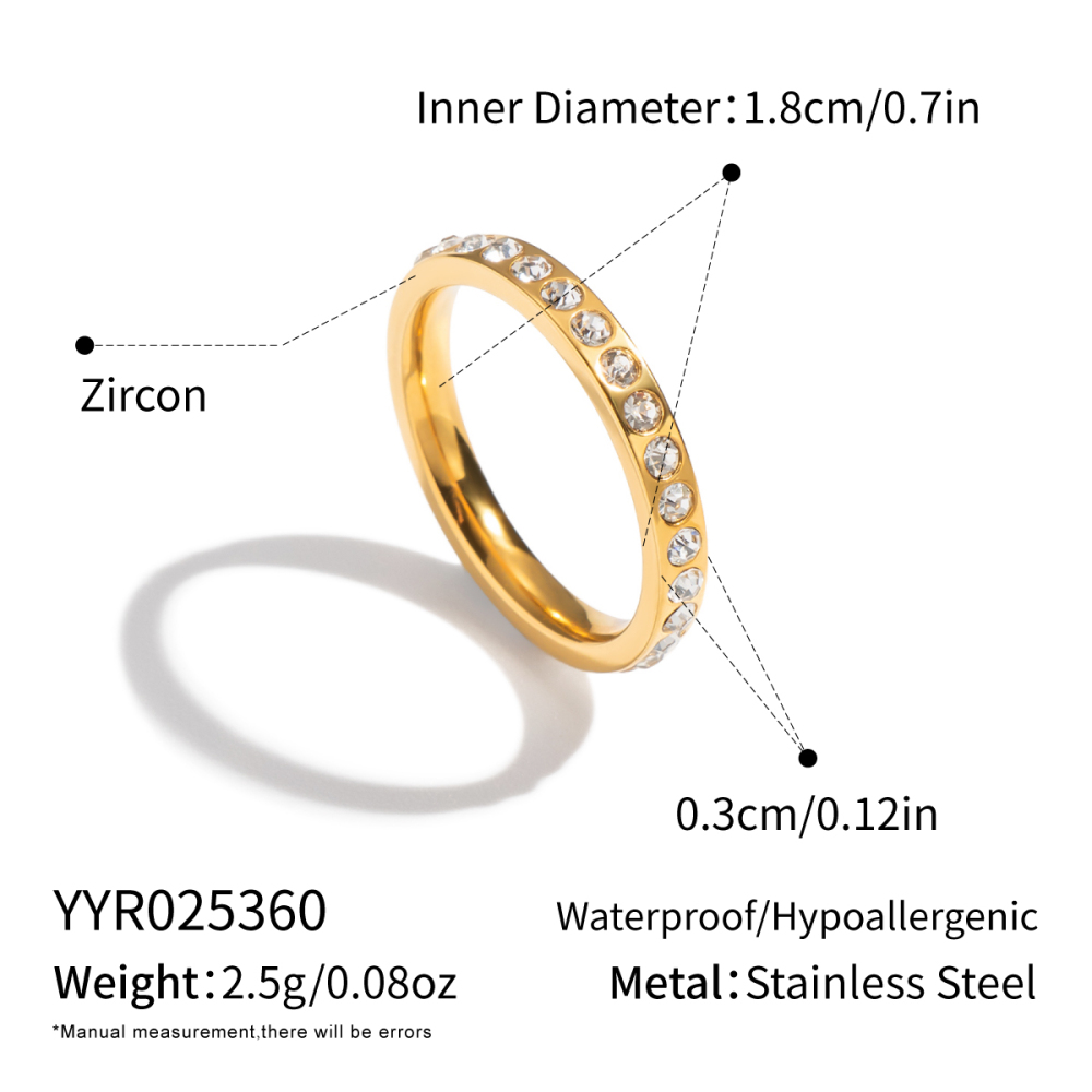 Bague En Acier Inoxydable Étanche, Couleur Or, Avec Zircon (1 Pièce). 