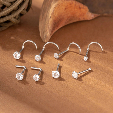 Piercing de nez minimaliste en acier inoxydable, étanche et orné de zircon, pour femme.