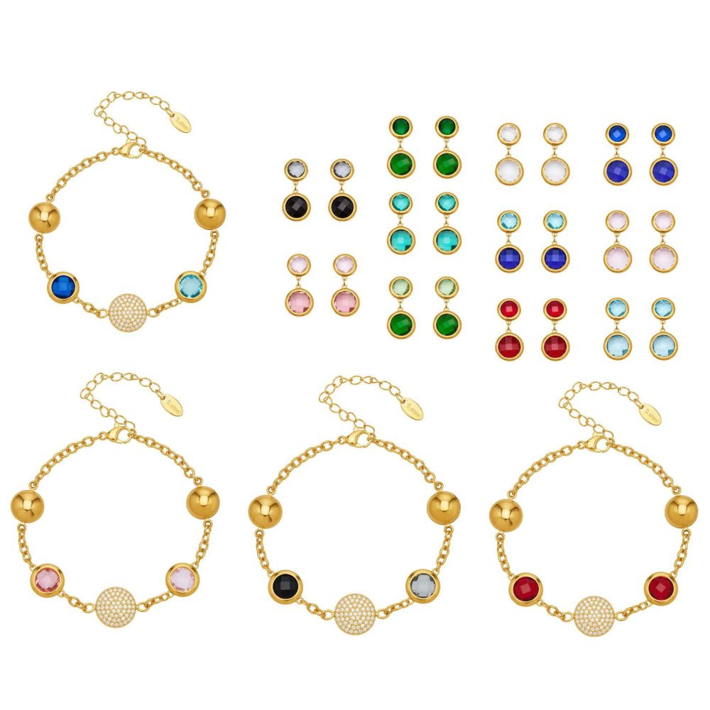 Ensembles De Bijoux Pour Femmes En Verre Rond Coloré, Acier Inoxydable, Étanches, Couleur Or h5Image5