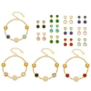 Ensembles De Bijoux Pour Femmes En Verre Rond Coloré, Acier Inoxydable, Étanches, Couleur Or h5 Image5
