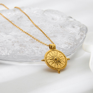 Collier Pendentif Femme Style Rétro Classique, Chaîne Soleil, Acier Inoxydable, Étanche Et Anti-Ternissement (1 Pièce) h5 Image2
