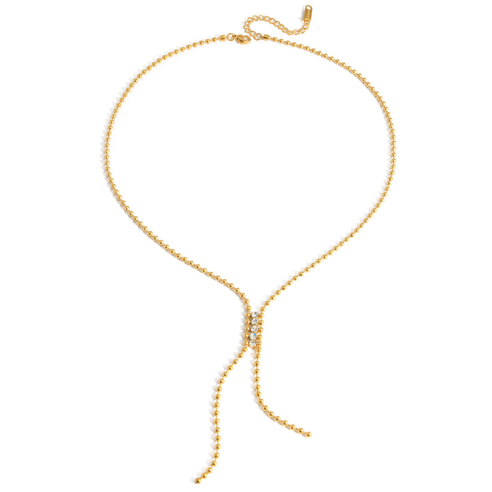 Collier À Maillons Pour Femme, En Acier Inoxydable Doré, Imperméable, Orné D'Un Pompon Exquis (1 Pièce) 