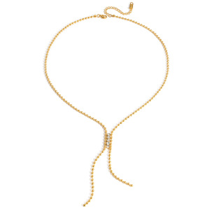 Collier À Maillons Pour Femme, En Acier Inoxydable Doré, Imperméable, Orné D'Un Pompon Exquis (1 Pièce) h5 