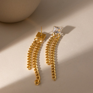 Boucles D'Oreilles Pendantes Pour Femme, Luxueuses, En Acier Inoxydable Doré, Imperméables Et Anti-Ternissement, Ornées De Pompons En Zircon. h5 Image4