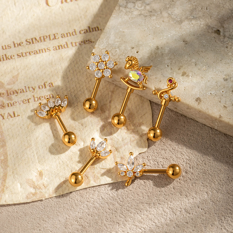 Boucles D'Oreilles Piercing Pour Femmes Designable Series Couleur Cuivre Doré Avec Zircon h5Image5