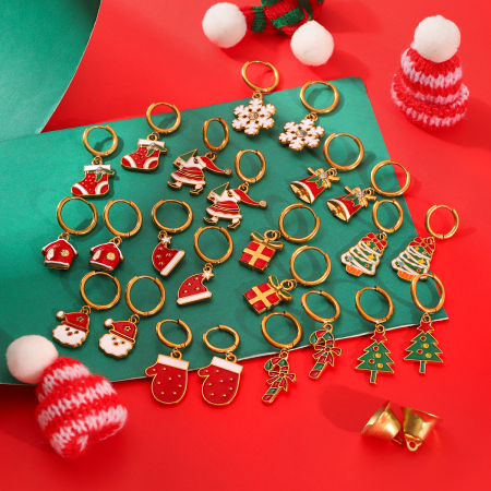 1 paire de boucles d'oreilles pendantes ethniques de Noël en acier inoxydable étanche couleur or pour femme
