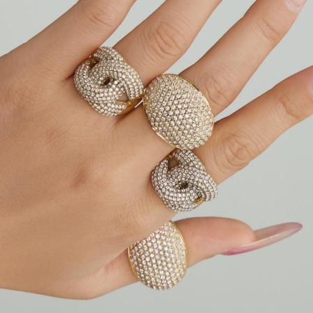 Bagues pour femmes en acier inoxydable doré, imperméables et anti-ternissement, serties de zirconiums.
