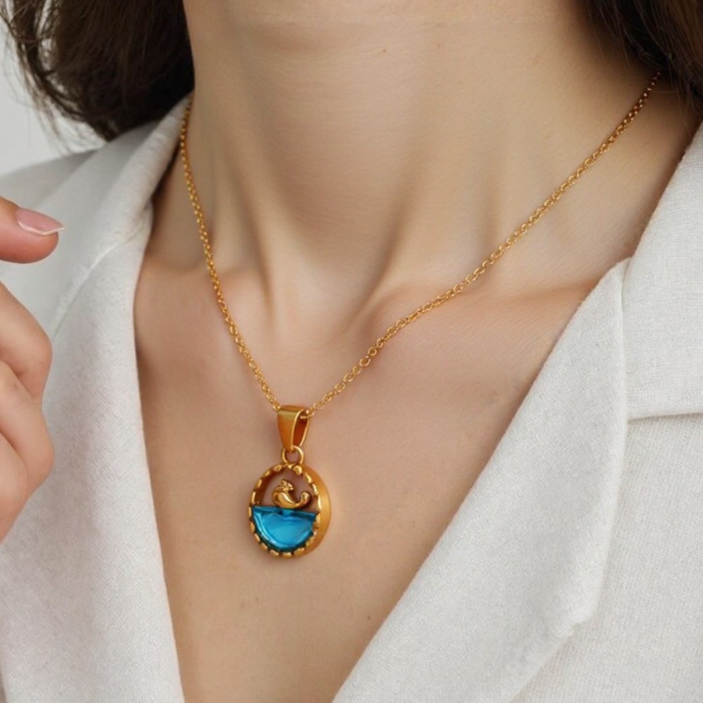 Colliers Pendentifs Femme En Acier Inoxydable Doré, Étanches, Avec Strass, Motif Vacances En Mer Image3