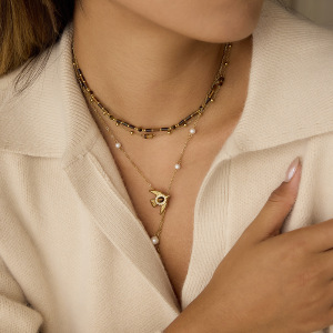 Collier Pendentif Élégant Pour Femme, En Acier Inoxydable Doré, Avec Oiseau En Pierre Naturelle, Étanche Et Anti-Ternissement. h5 Image4