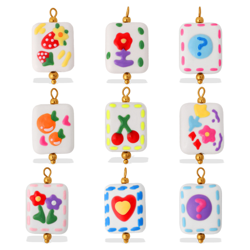 Pendentif En Céramique En Forme De Cœur Fleuri (1 Pièce) Image4