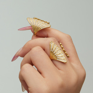 Bagues Pour Femmes En Acier Inoxydable Orné De Coquillages, Étanches Et Anti-Ternissement, Couleur Or, Serties De Zircon. h5 Image6