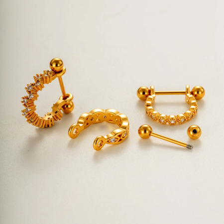 Boucles d'oreilles piercing femme en forme de cœur, couleur cuivre doré, avec zircon. 2