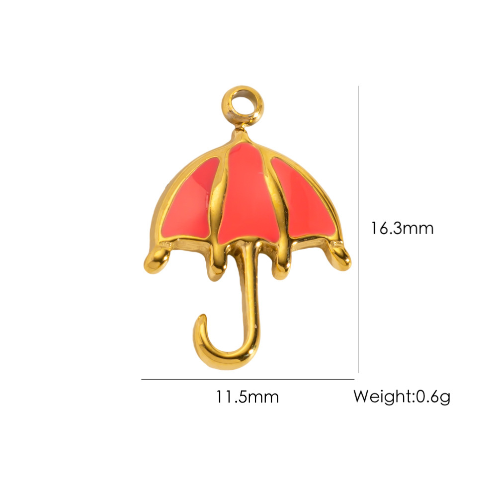 Pendentif Femme En Acier Inoxydable Polychrome, Imperméable Et Anti-Ternissement, Couleur Or, Avec Parapluie. 