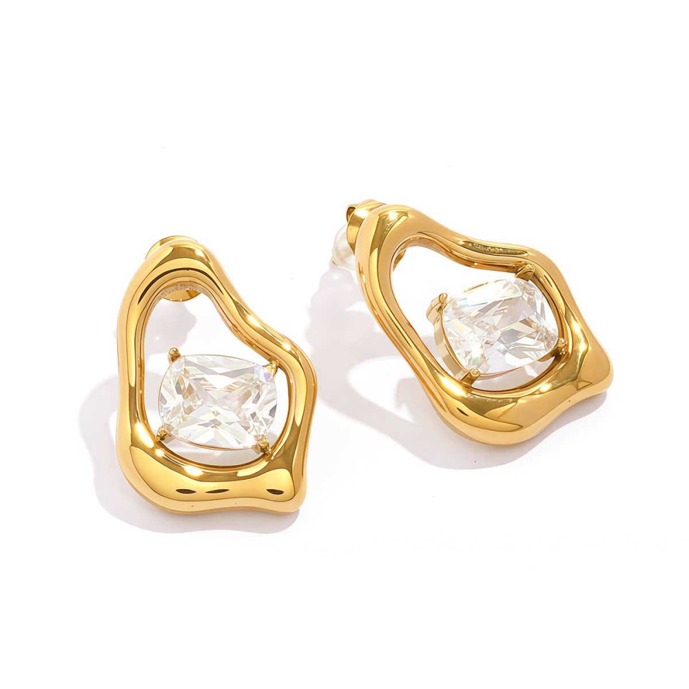 1 Paire De Boucles D'Oreilles Pendantes Élégantes Pour Femme, En Acier Inoxydable Imperméable, De Forme Irrégulière Et De Couleur Dorée. 