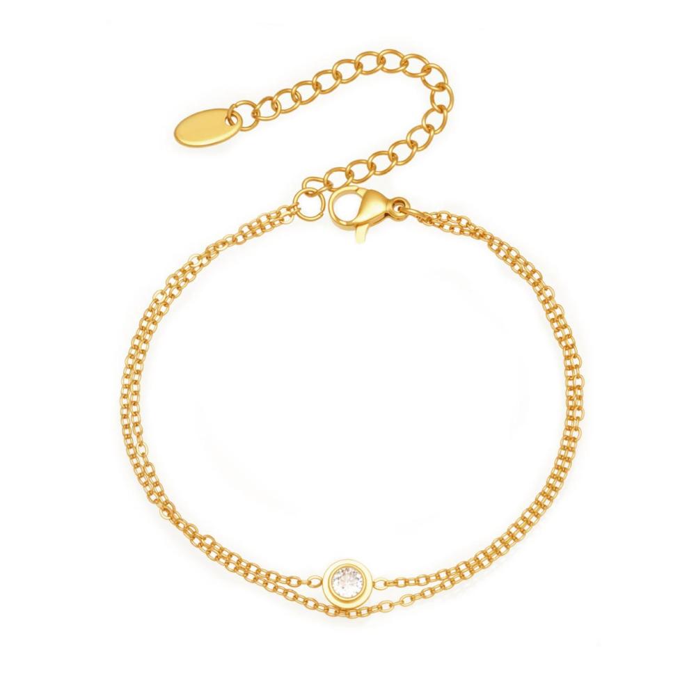 Bracelet Chaîne Femme Simple, Léger, En Acier Inoxydable, Imperméable Et Anti-Ternissement, Couleur Or, Orné De Zircon. 