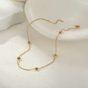 Collier Long Pour Femme, En Acier Inoxydable, Couleur Or, Avec Une Chaîne De Perles En Forme De Cœur Moderne, Imperméable Et Anti-Ternissement. h5 Image3