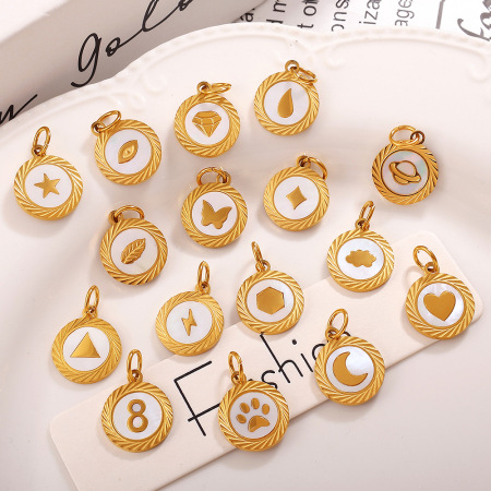 Pendentif rond en acier inoxydable étanche couleur or (1 pièce)
