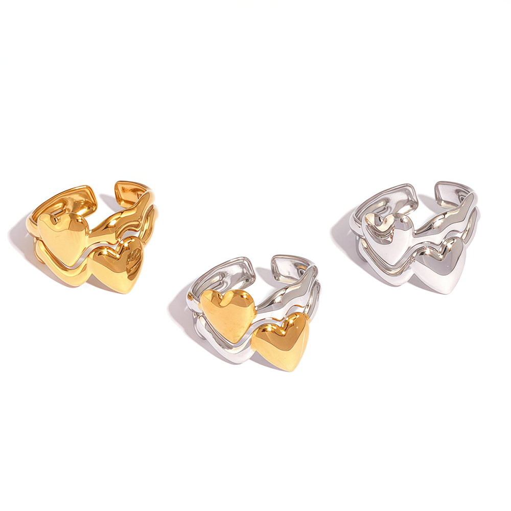 Bague Minimaliste Pour Femme En Acier Inoxydable Doré, Imperméable Et Résistante Au Ternissement, Avec Motif Cœur. Image7
