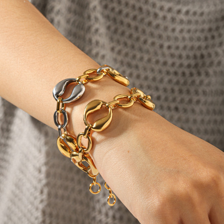 Bracelet chaîne en acier inoxydable étanche couleur or, forme irrégulière