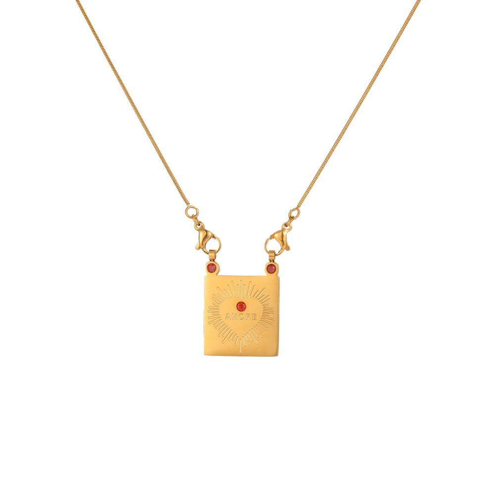 Ensembles De Bijoux Pour Femmes En Acier Inoxydable Doré, Imperméables, En Forme De Cœur Rouge Romantique Image5