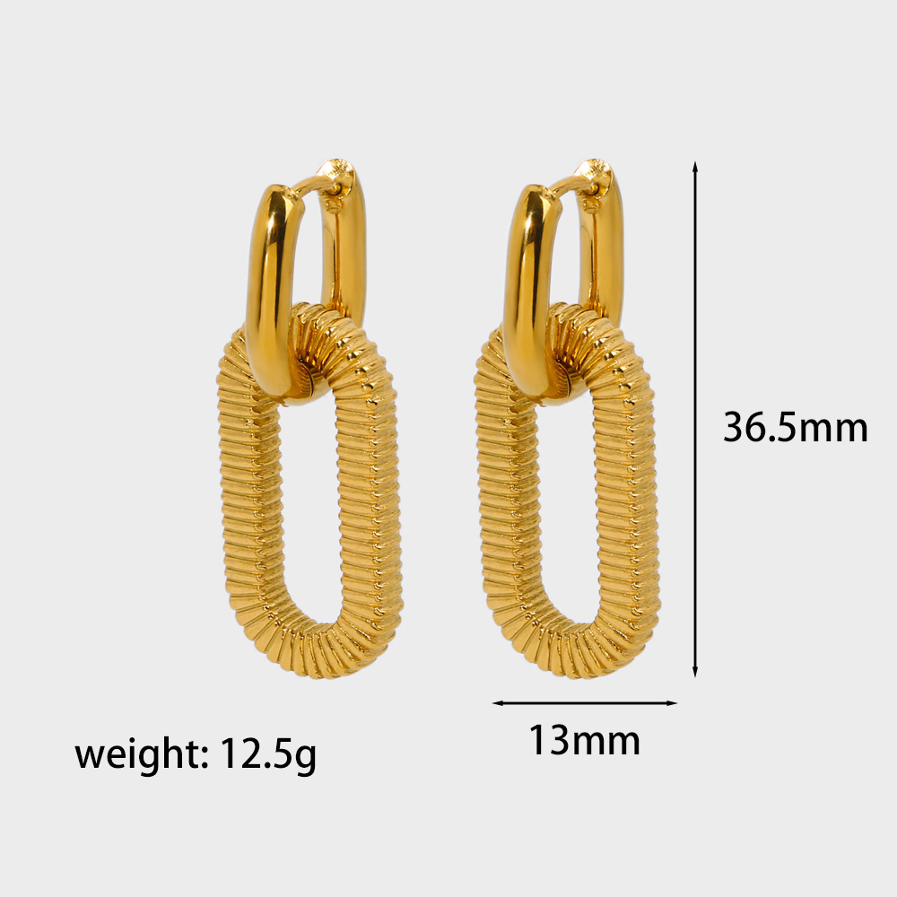 Boucles D'Oreilles Créoles Double Anneau En Acier Inoxydable Étanche Couleur Or Avec Strass Pour Femmes h5Image4