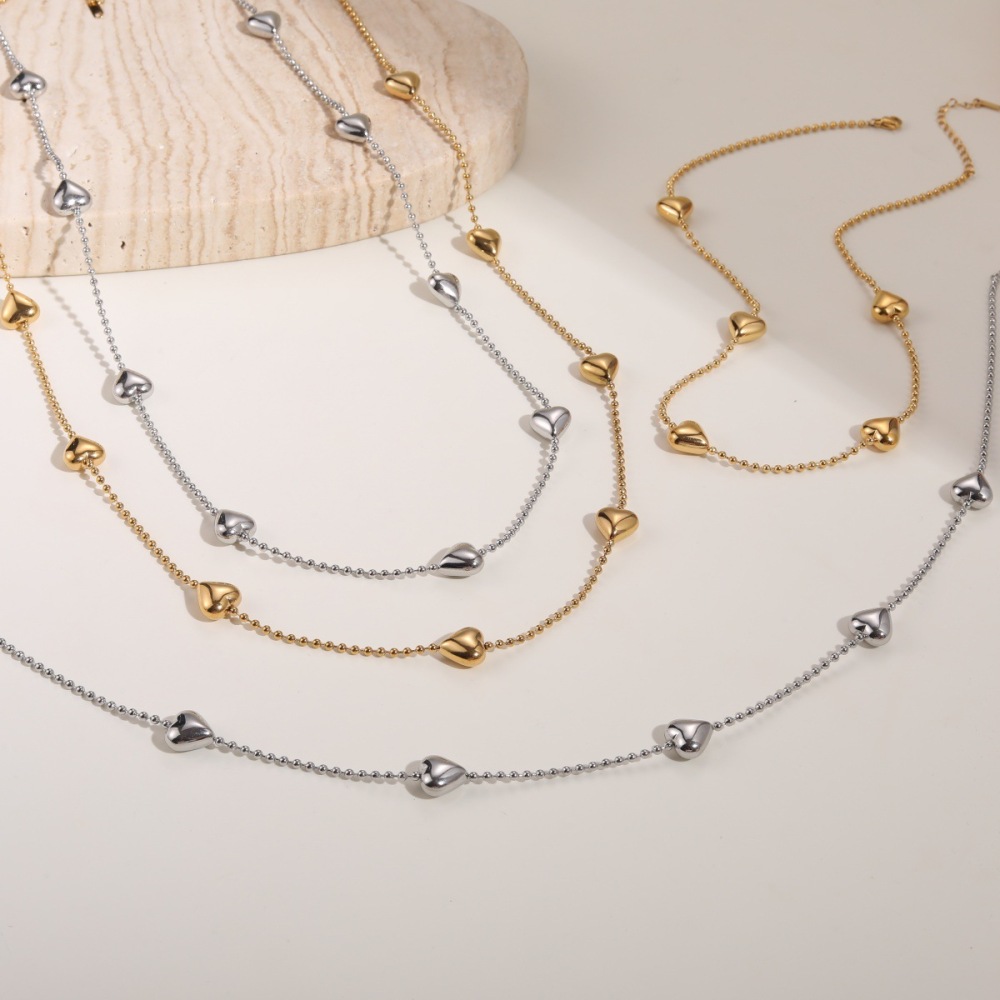 Collier Long Pour Femme, Chaîne Cœur Simple, Acier Inoxydable, Imperméable, Anti-Ternissement, Couleur Or Image2