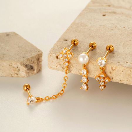 Boucles d'oreilles piercing pour femmes, couleur cuivre doré brillant, zircon, imperméables et anti-ternissement