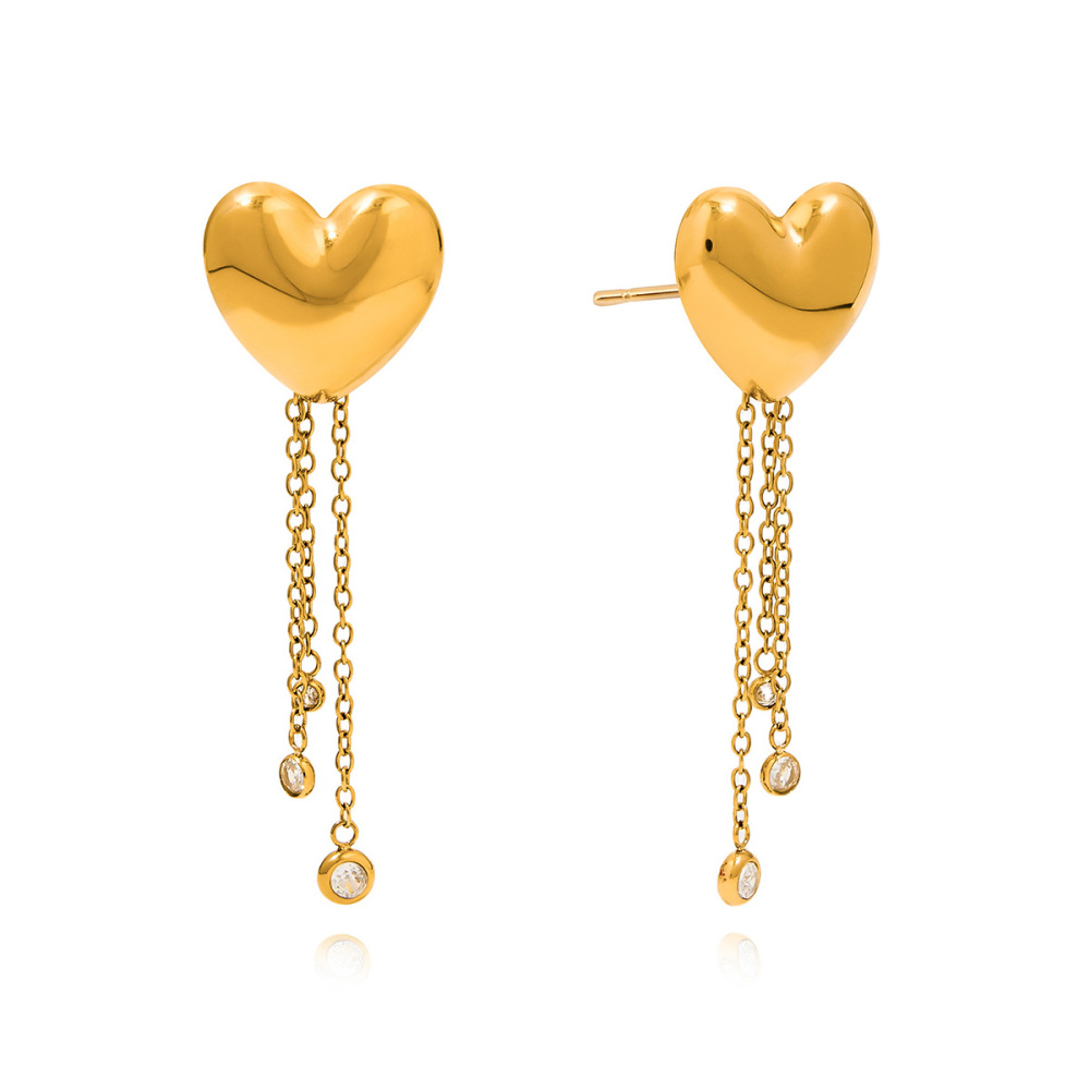 Boucles D'Oreilles Pendantes Élégantes Pour Femmes, En Acier Inoxydable Doré, Imperméables Et Anti-Ternissement, Avec Pompon En Forme De Cœur. 