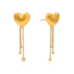 Boucles D'Oreilles Pendantes Élégantes Pour Femmes, En Acier Inoxydable Doré, Imperméables Et Anti-Ternissement, Avec Pompon En Forme De Cœur. h5 