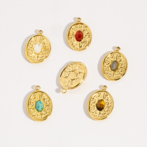 Pendentifs Pour Femmes En Acier Inoxydable Doré, Imperméables Et Anti-Ternissement, Motif Cercle Soleil Vintage h5 Image2
