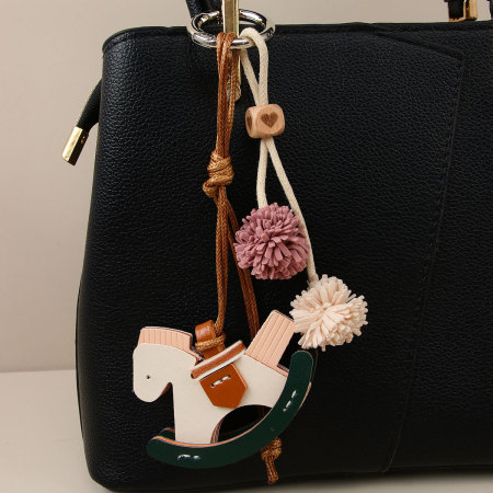 Porte-clés pour sac femme en PU, motif poney rétro mignon, 1 pièce, collection Simple 2