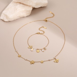 Collier Chaîne Femme En Acier Inoxydable, Motif Floral De Vacances, Étanche Et Anti-Ternissement, Couleur Or h5 Image2