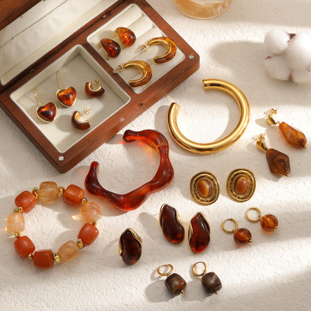 Ensembles de bijoux pour femmes en acier inoxydable de forme irrégulière, étanches et de couleur or, de la série rétro 2