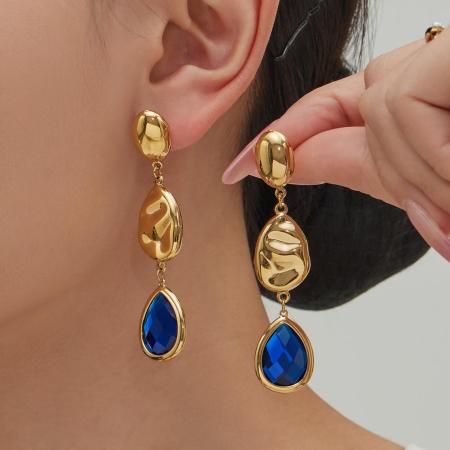 Boucles d'oreilles pendantes élégantes en verre, acier inoxydable, couleur or, pour femme (1 paire).