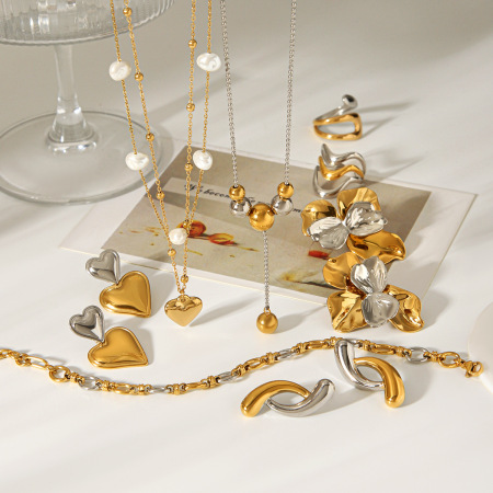 Ensemble collier et pendentif en acier inoxydable étanche couleur or, motif cœur 2