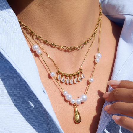 Magnifique collier pendentif goutte en acier inoxydable étanche couleur or pour femme