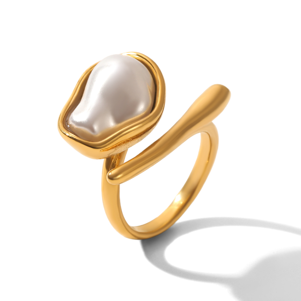 Bague De Luxe En Acier Inoxydable Doré, De Forme Irrégulière Et Ornée D'Une Goutte D'Eau, Étanche.