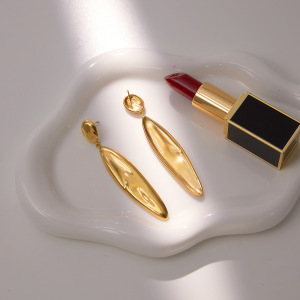 Boucles D'Oreilles Pendantes Ovales En Acier Inoxydable Doré, Étanches, Pour Femme (1 Paire). h5 Image5
